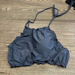 NWOT Jacques Designs Bathing Suit Top Ruched High Neck Tie Back Gray Large